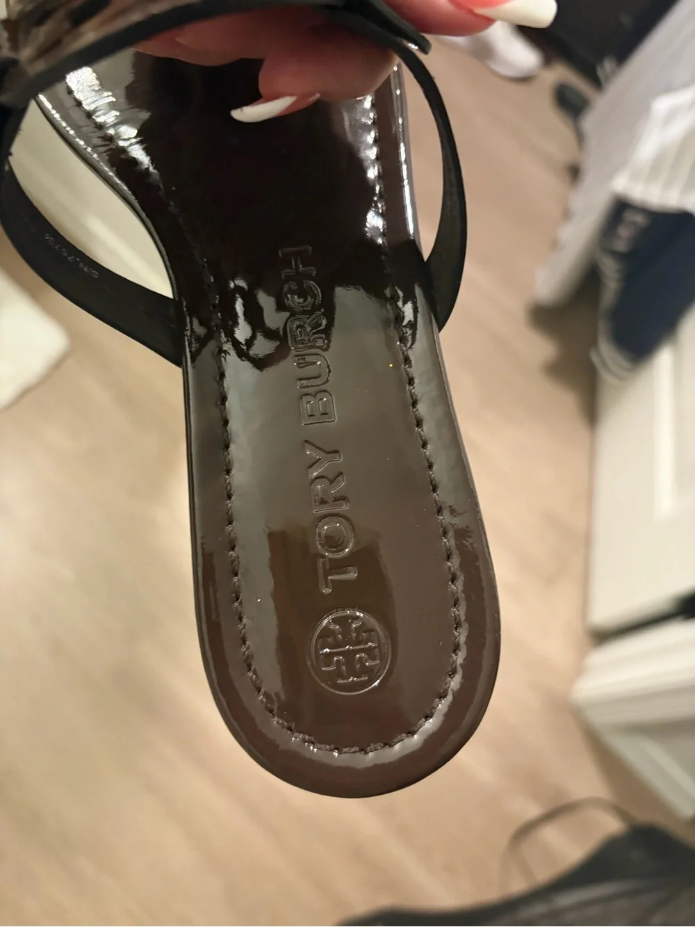 Tory Burch Cocoa Patented Logo Thong Sandals